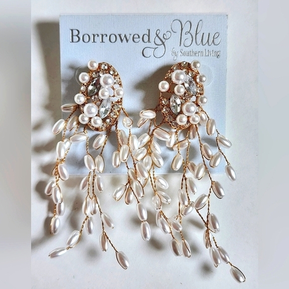 borrowed and blue Jewelry - New Borrowed and Blue Women's Pearl & Rhinestones Drop Gold Vines Stud Earrings